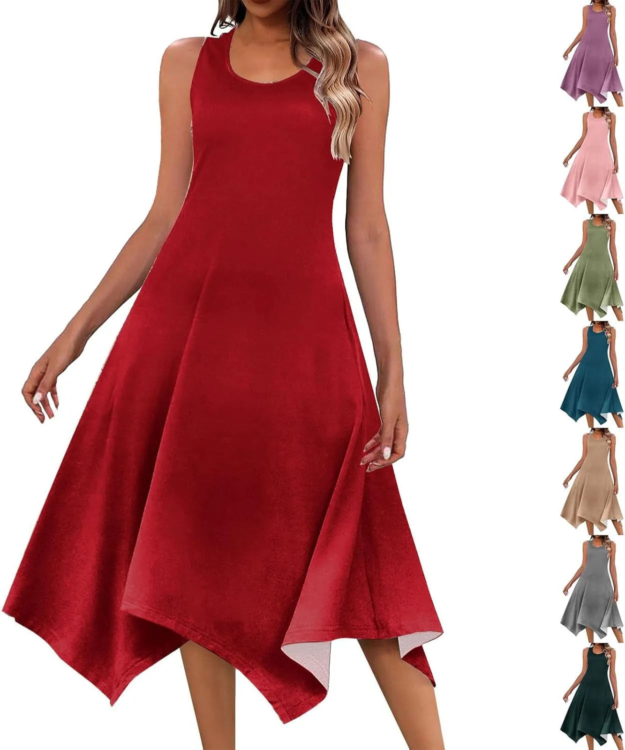 Long Summer Dresses for Women 2024 Casual Plus Size Irregular Hankerchief Hem Maxi Dress Tank Dresses with Pockets