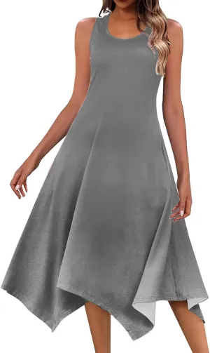 Long Summer Dresses for Women 2024 Casual Plus Size Irregular Hankerchief Hem Maxi Dress Tank Dresses with Pockets