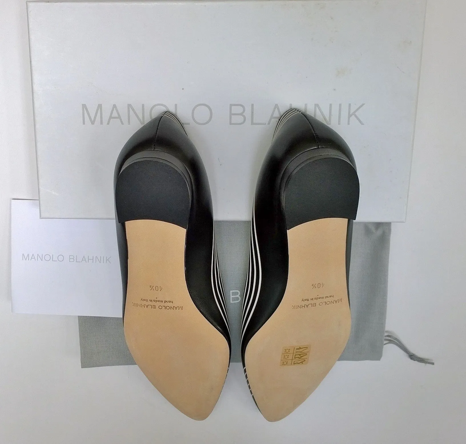 Manolo Blahnik Waldayaflat in Black Nappa Leather with White Gradation Stripes Shoes Flats