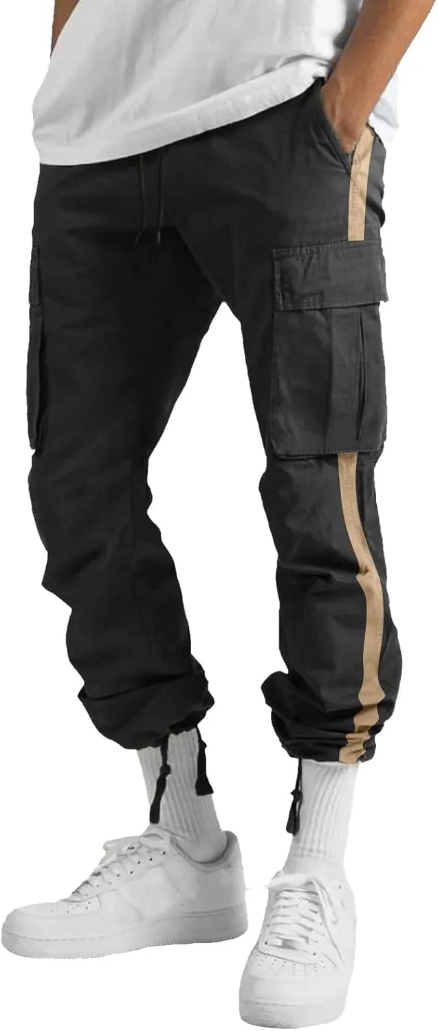 Men's Active Athletic Casual Tricot Color Pants Men's Overalls Drawstring Pants Men's Running Tactical Sweatpants