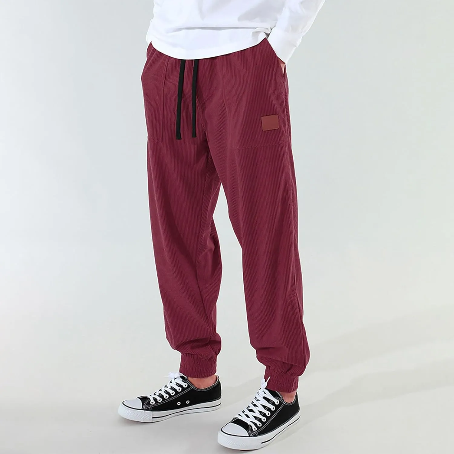 Men's Cargo Sweatpants Pants Mid Trousers Solid Cotton Casual Drawstring Men Elastic Waist with Pockets Athletic