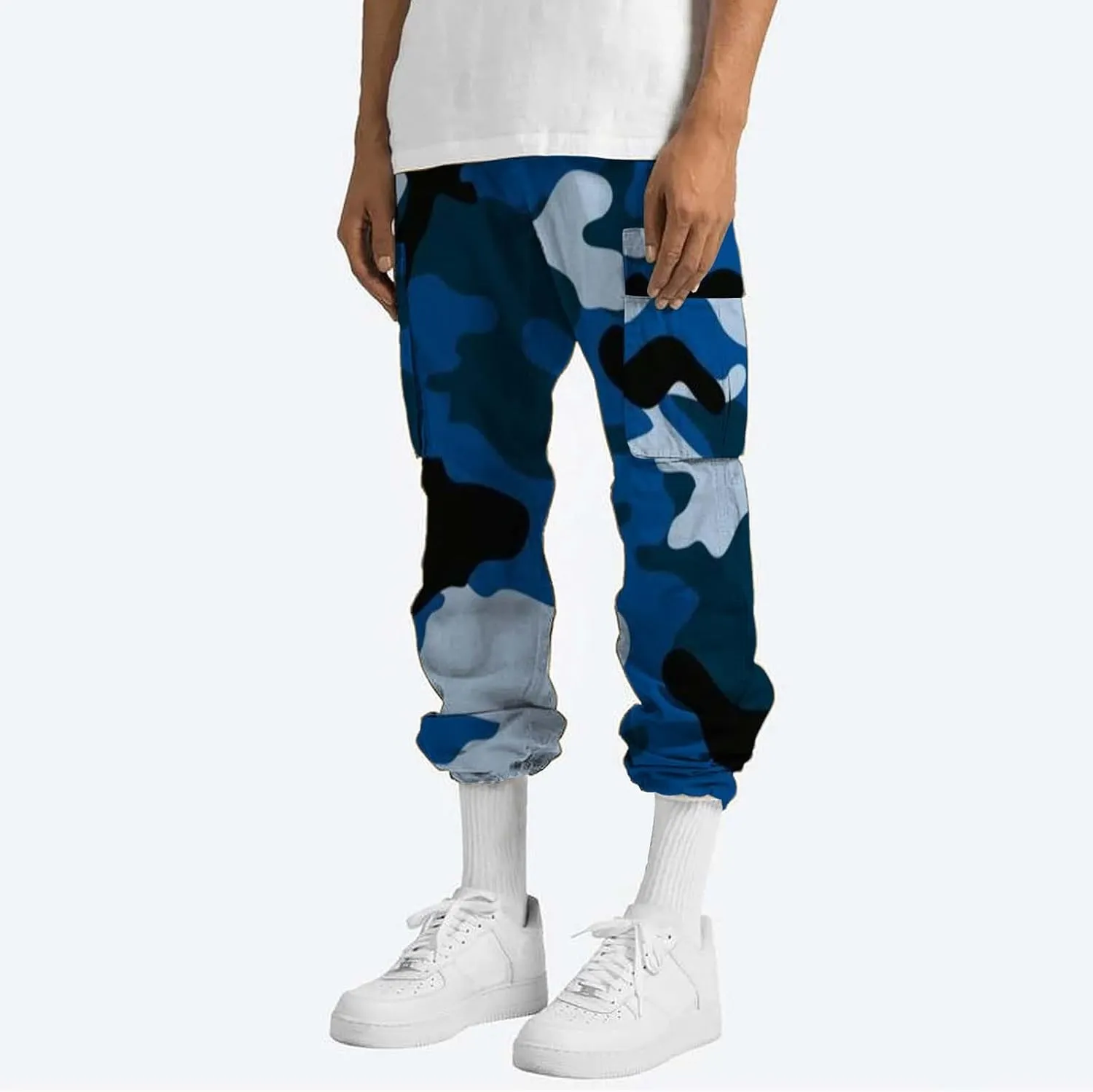 Men's Slim Jogger Pants Mens Casual Waist Color Sports Hat Multi Woven Pocket Foot Rope Solid Pants Training Track
