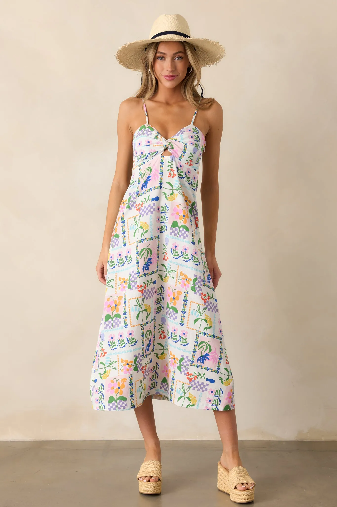 MINKPINK Nikita Twist Ivory Picnic Midi Dress
