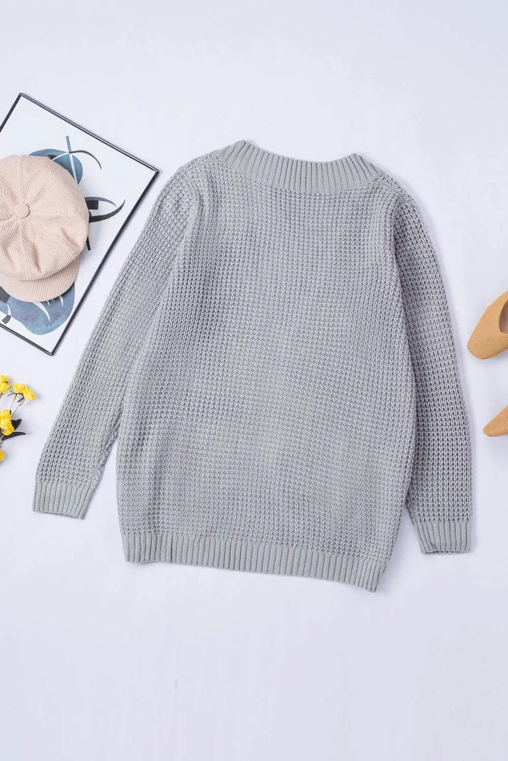 Open Front Curved Knit Cardigan Sweater