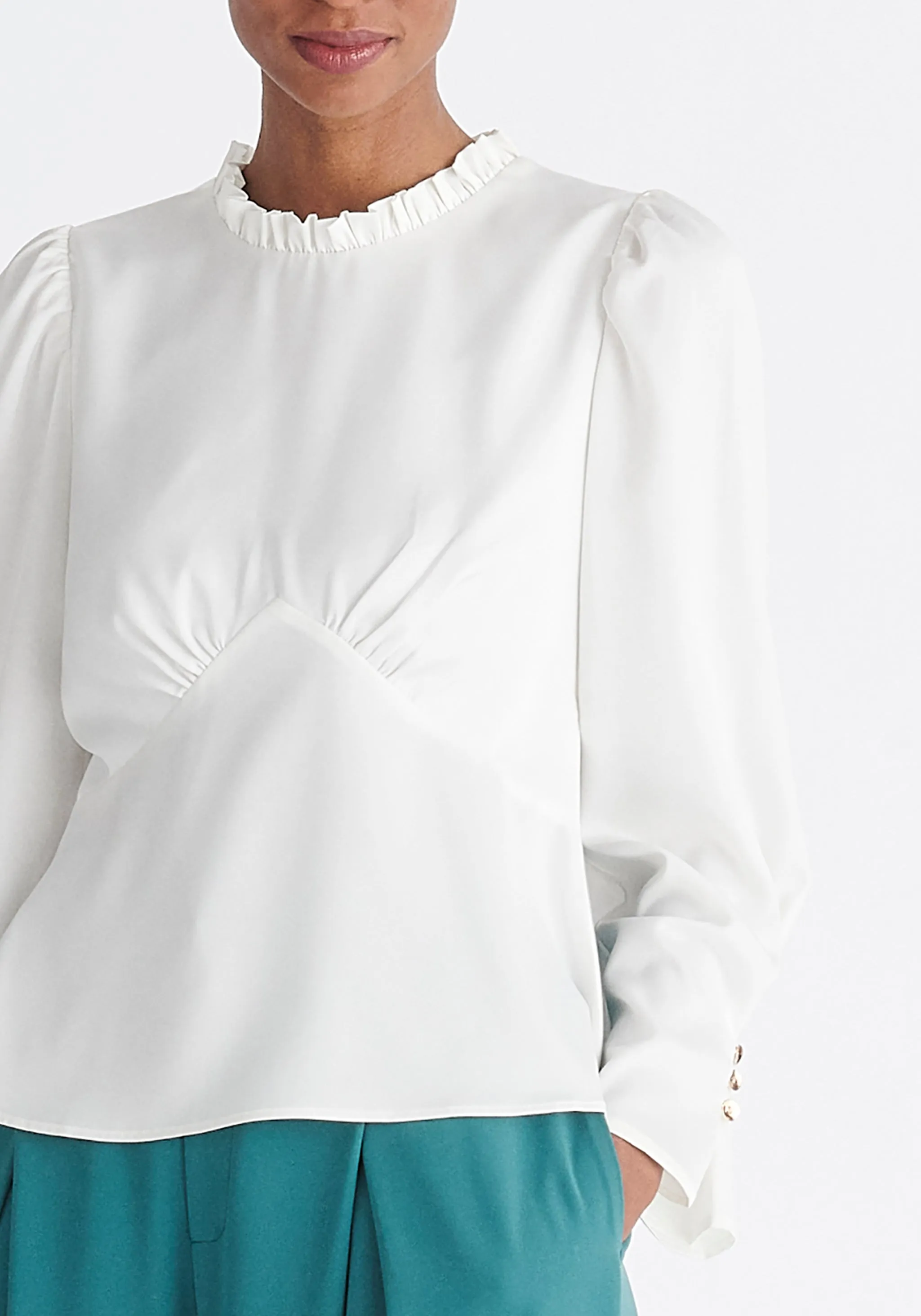 Pleated Collar Satin Blouse
