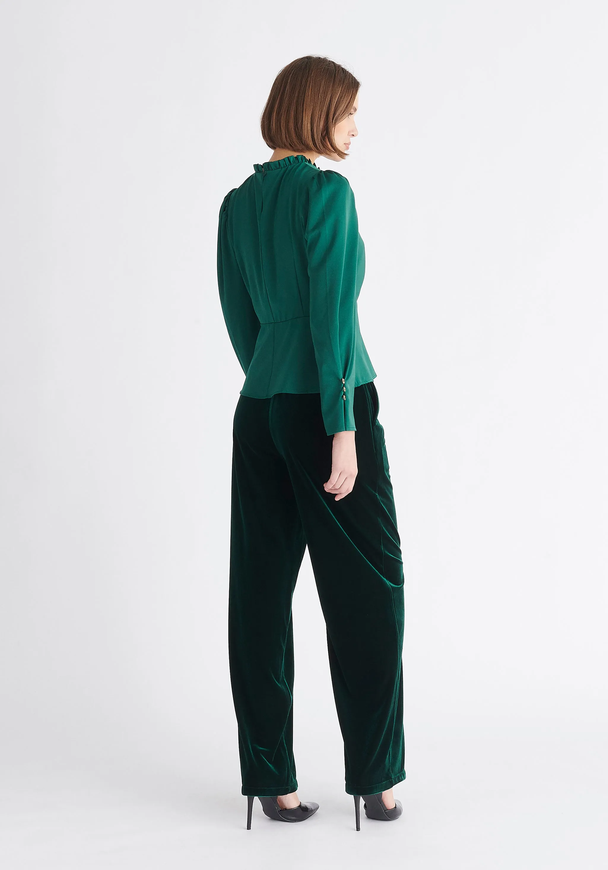 Pleated Collar Satin Blouse