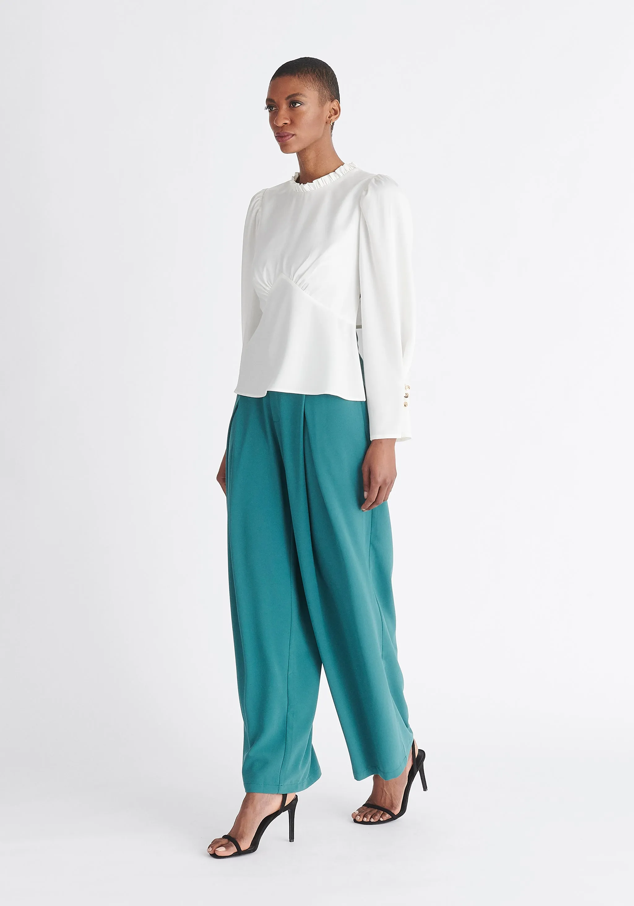 Pleated Collar Satin Blouse