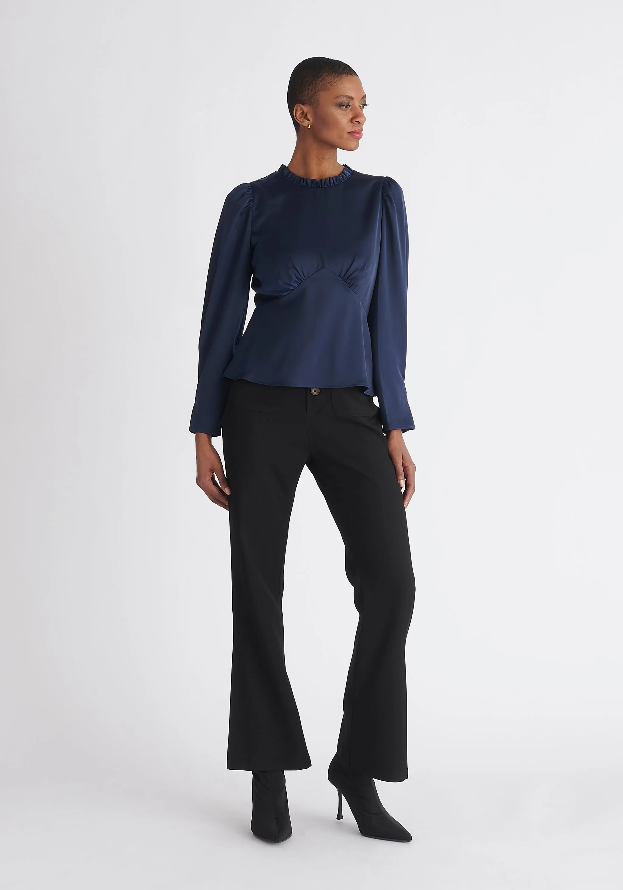 Pleated Collar Satin Blouse