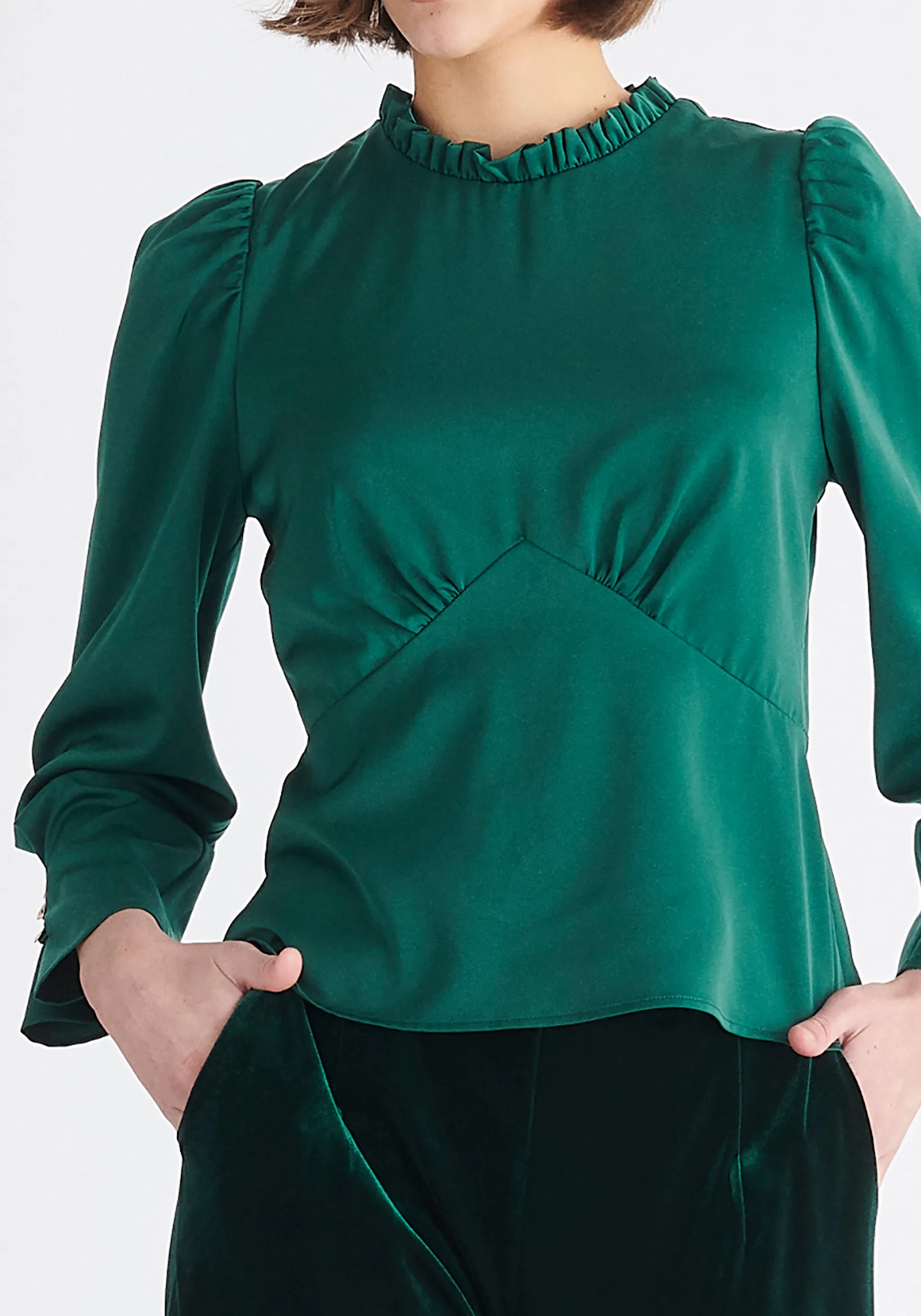 Pleated Collar Satin Blouse