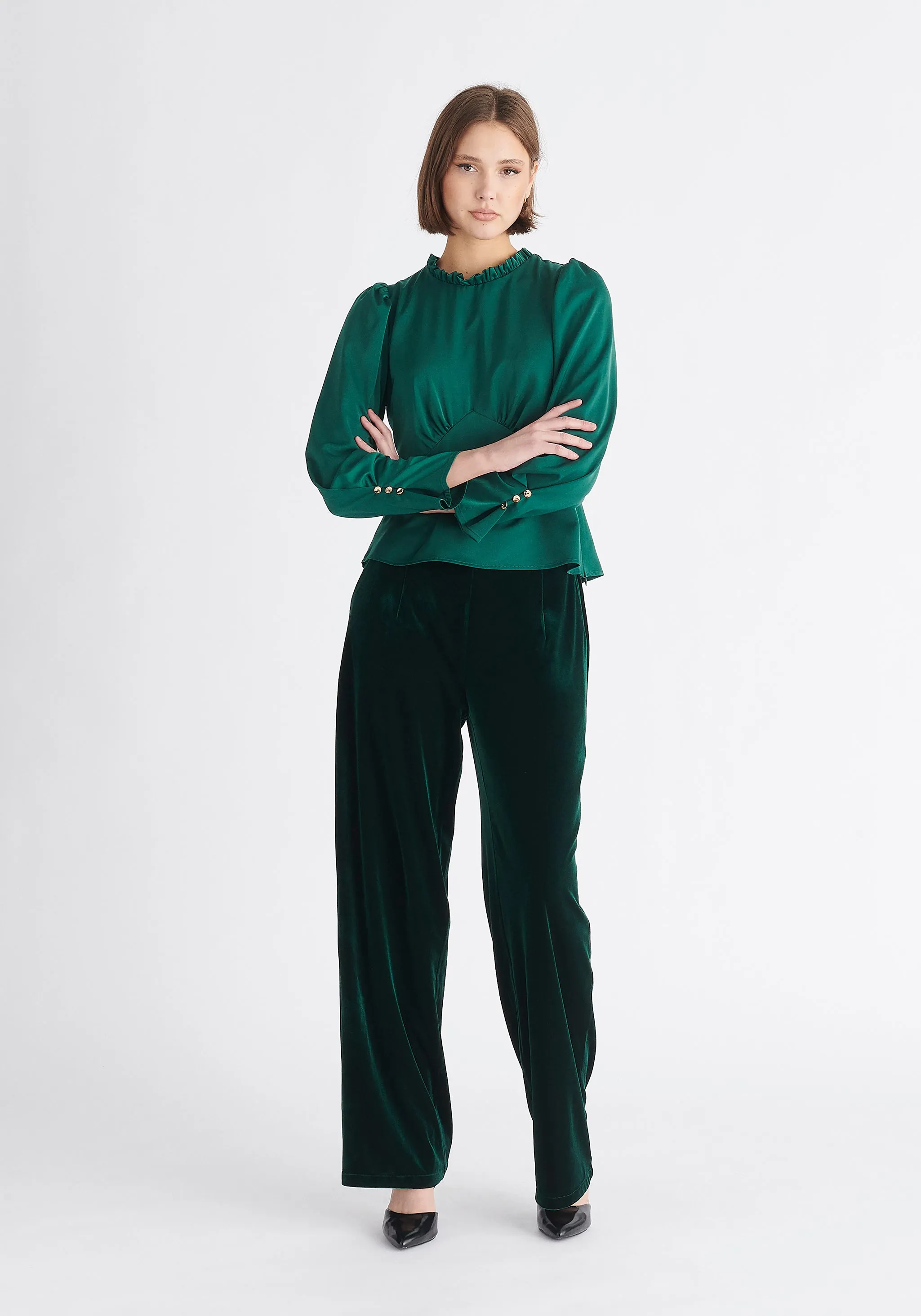 Pleated Collar Satin Blouse