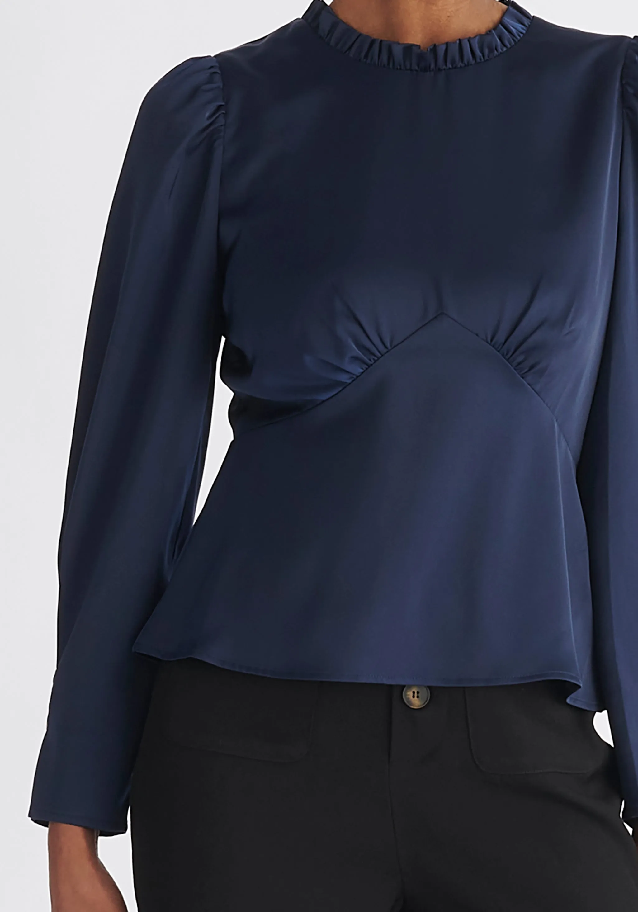 Pleated Collar Satin Blouse