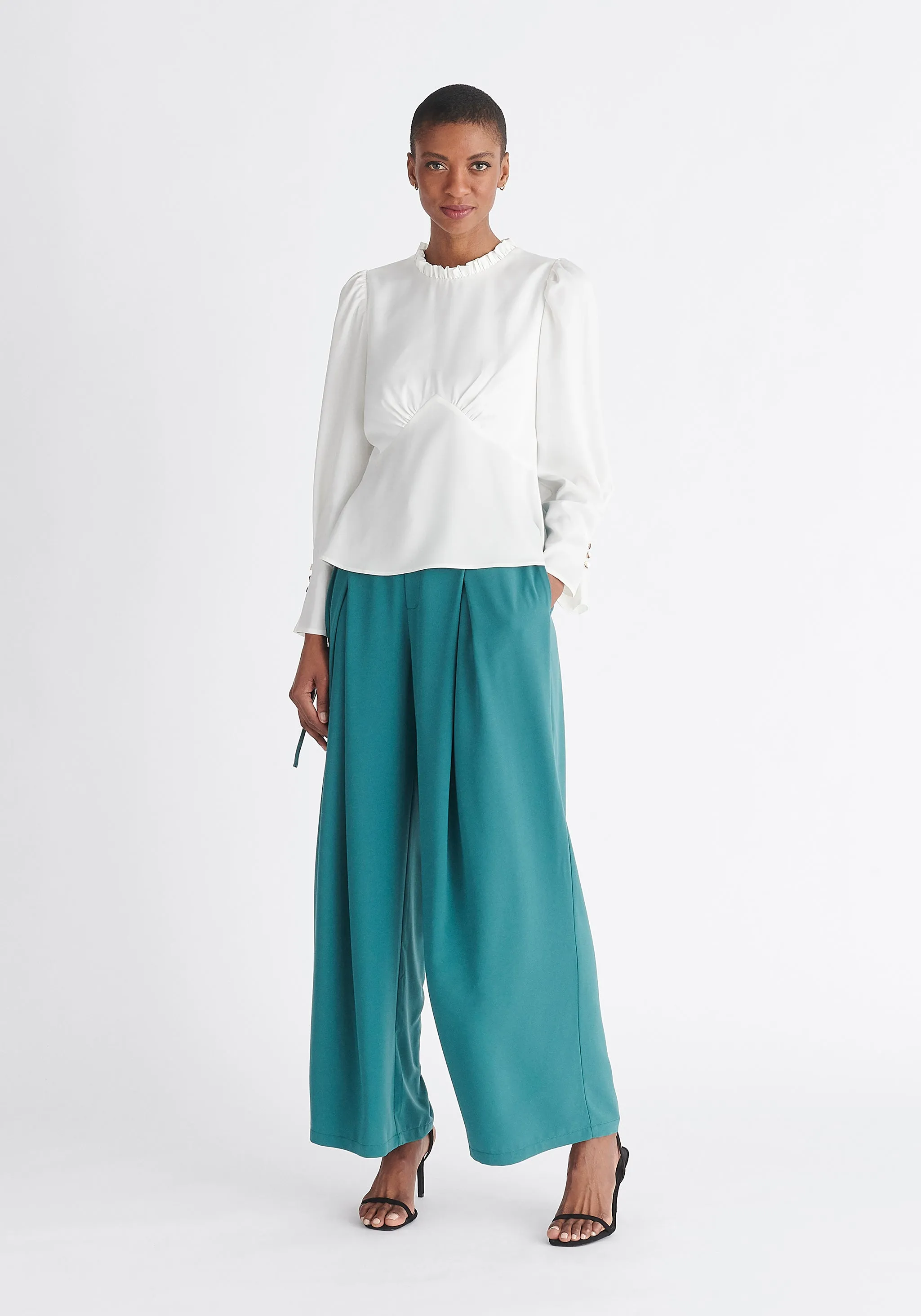 Pleated Collar Satin Blouse