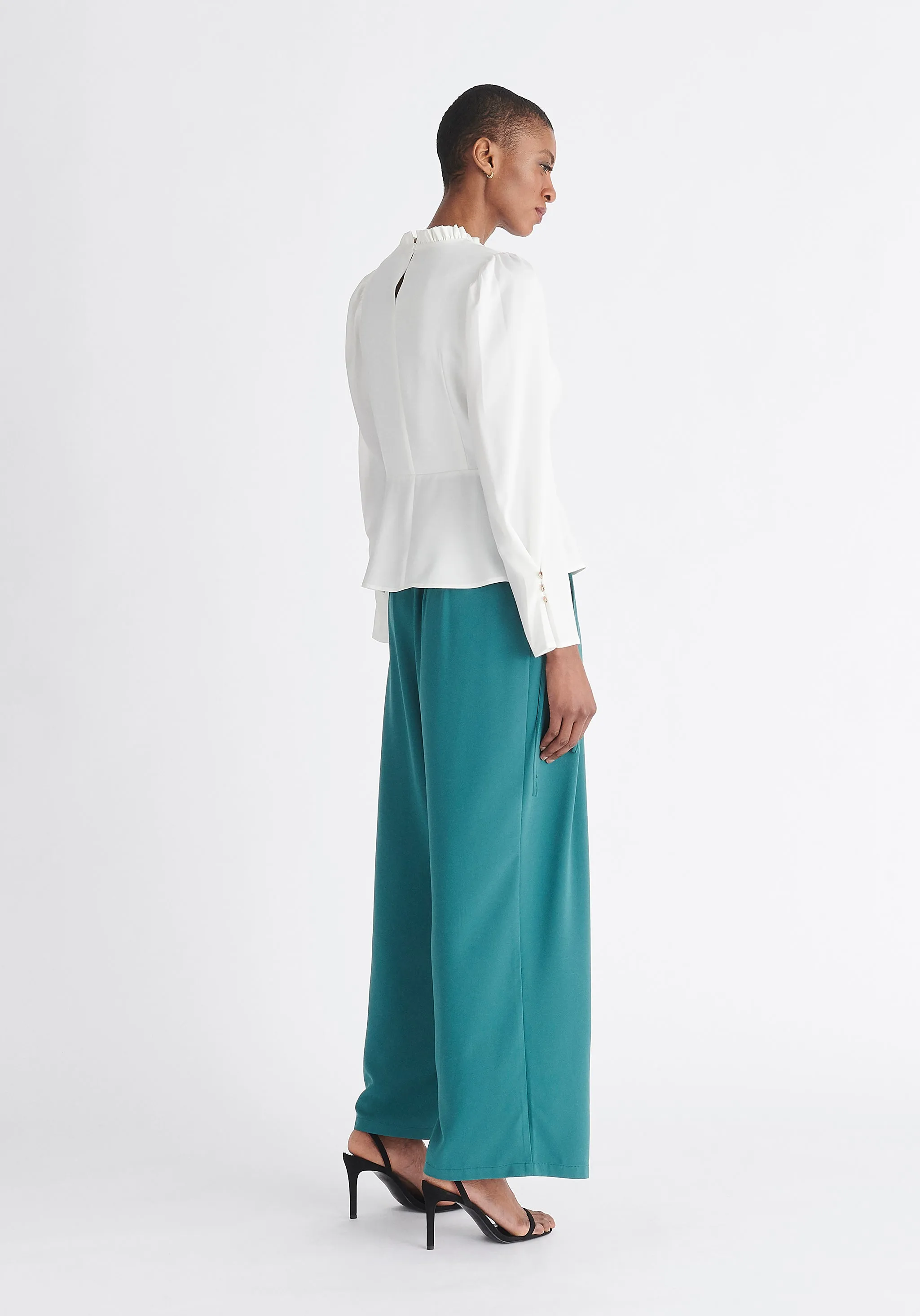 Pleated Collar Satin Blouse