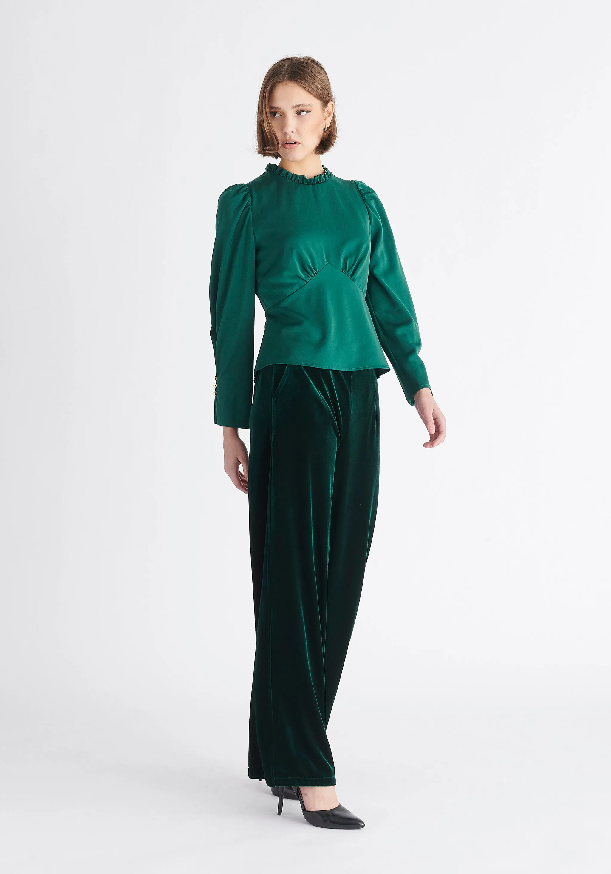 Pleated Collar Satin Blouse