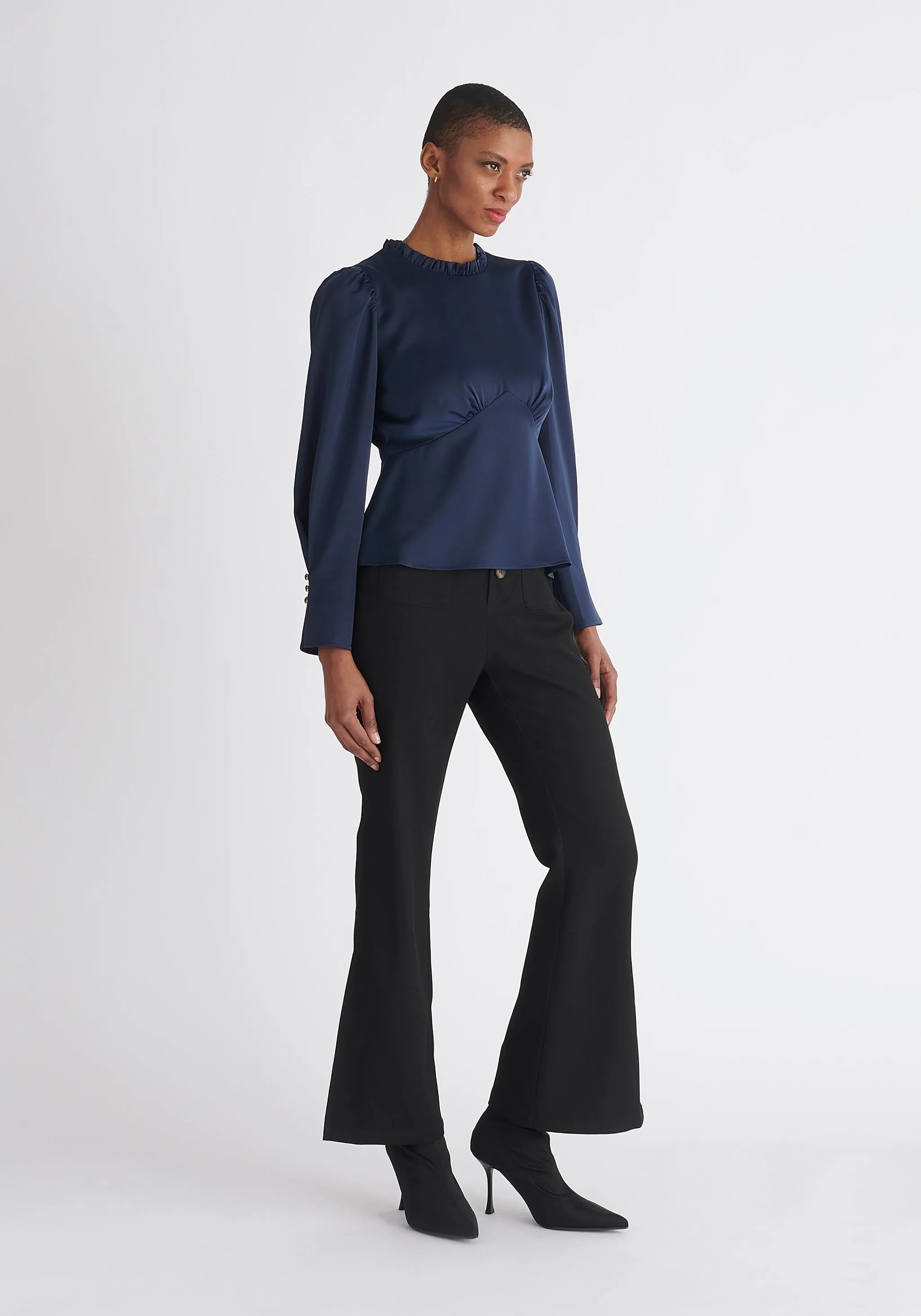 Pleated Collar Satin Blouse