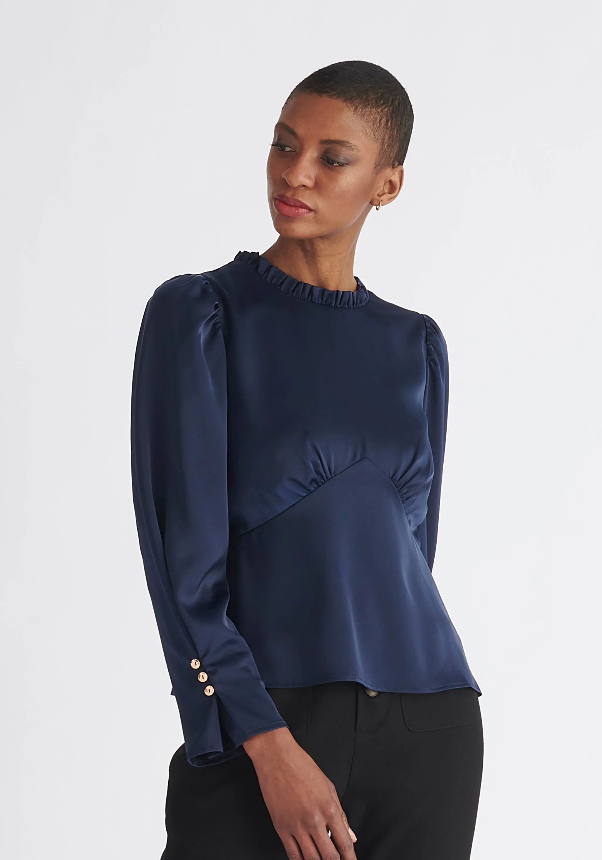 Pleated Collar Satin Blouse