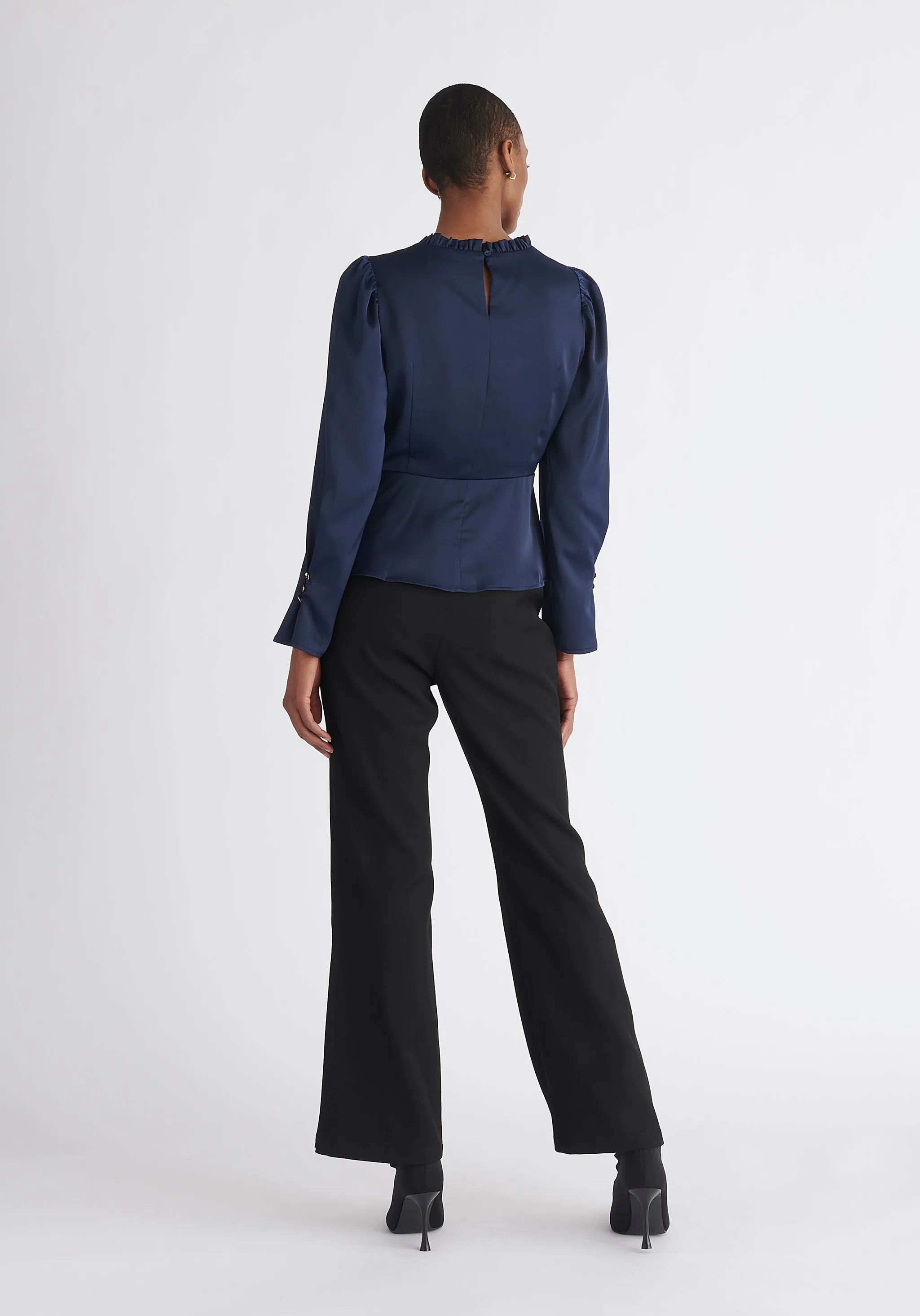 Pleated Collar Satin Blouse