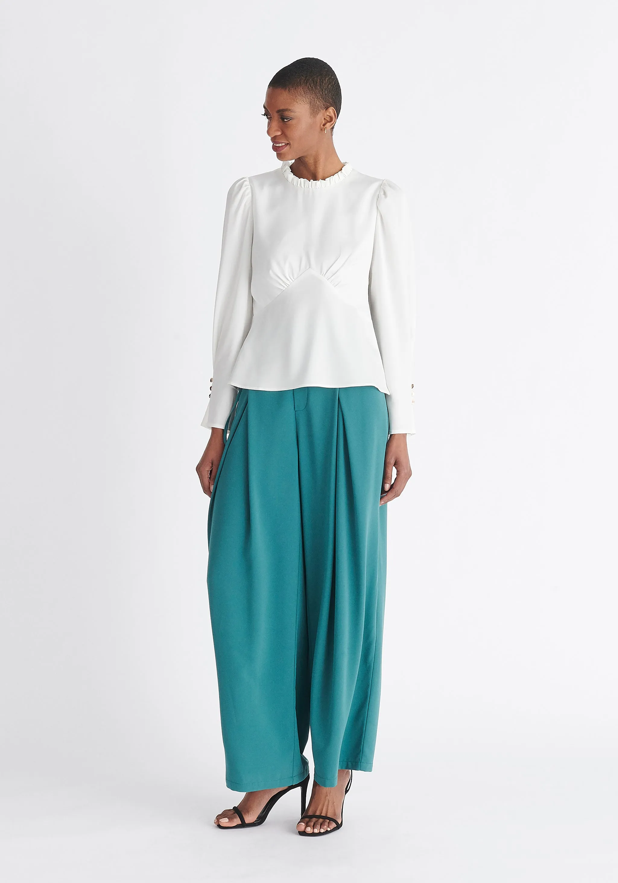 Pleated Collar Satin Blouse