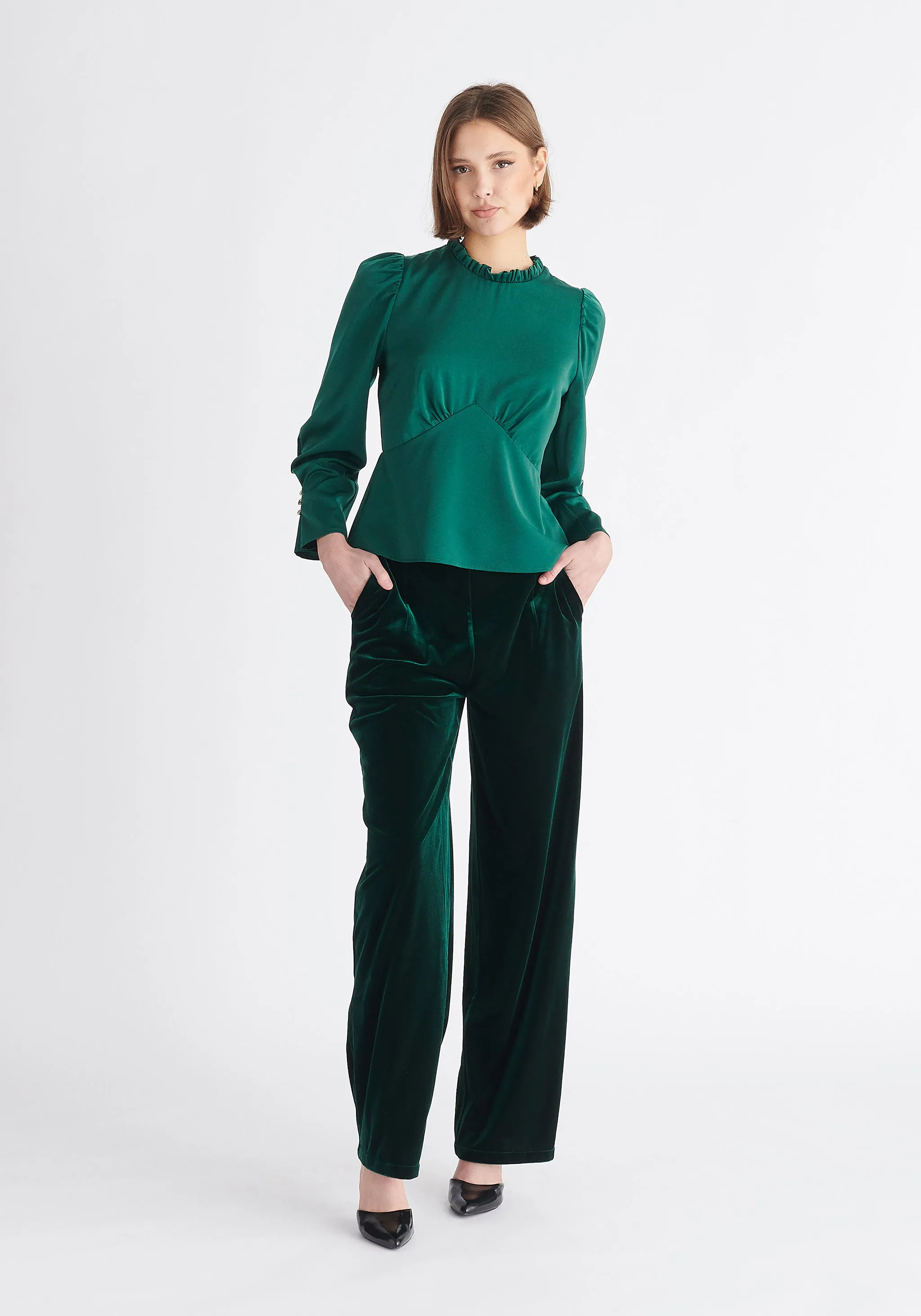 Pleated Collar Satin Blouse