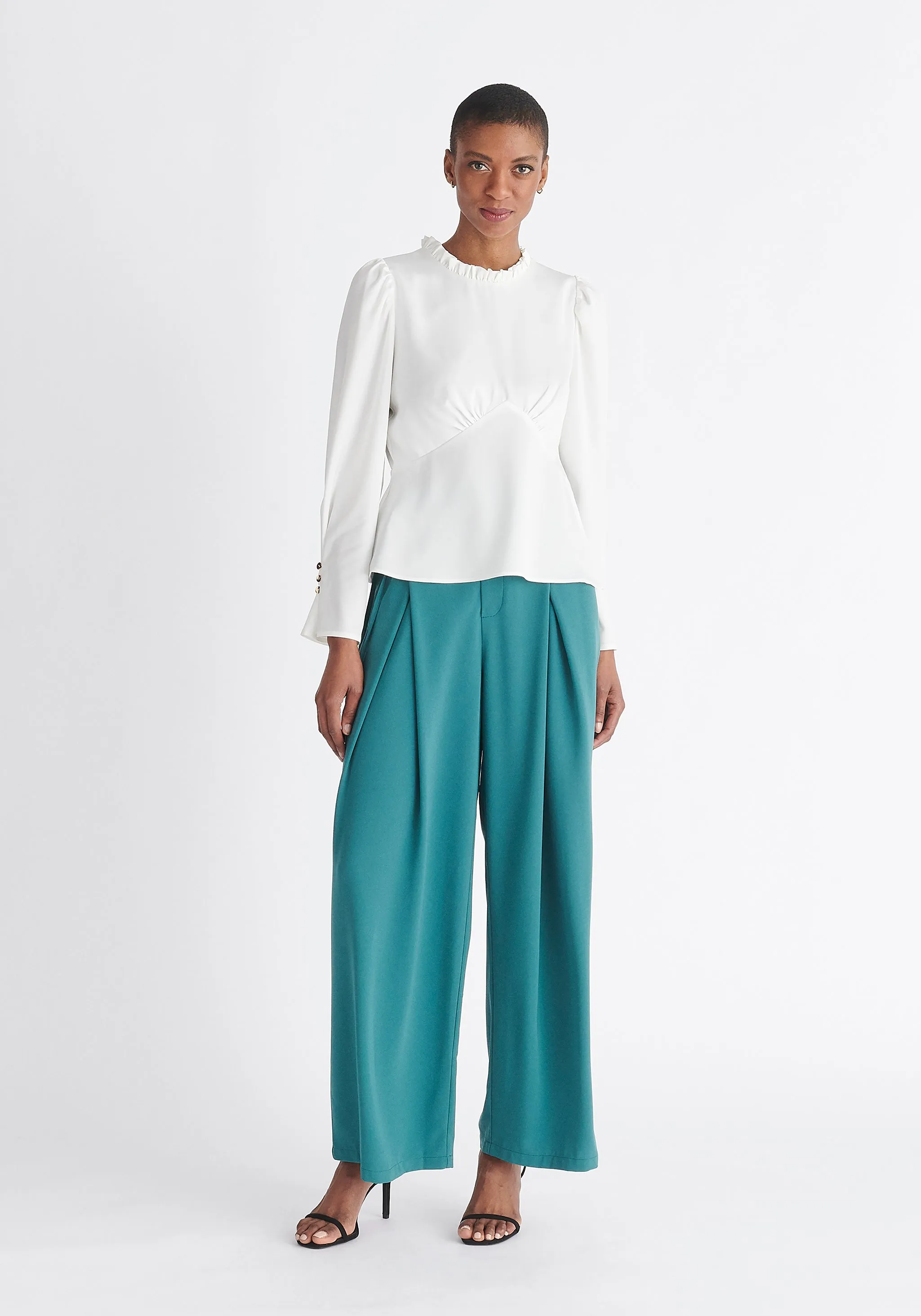 Pleated Collar Satin Blouse