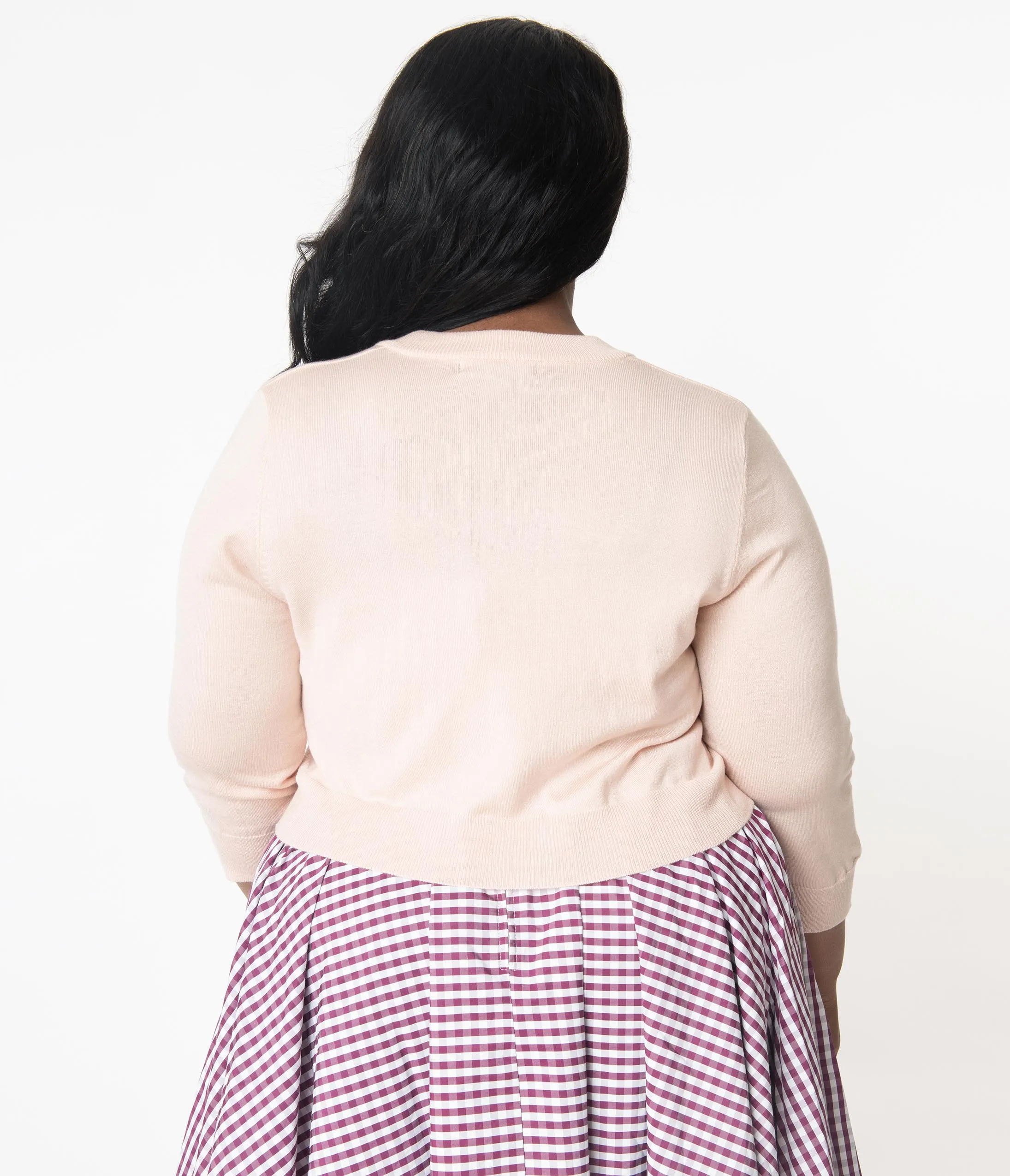 Plus Size Blush Pink Three-Quarter Sleeve Button Up Crop Cardigan