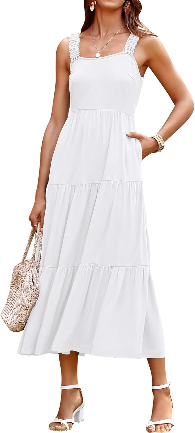 PRETTYGARDEN Women's 2025 Sun Dresses Women Summer Casual Flowy Tired Maxi Dress Backless Beach Long Dresses Tank Dress