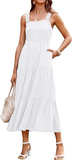 PRETTYGARDEN Women's 2025 Sun Dresses Women Summer Casual Flowy Tired Maxi Dress Backless Beach Long Dresses Tank Dress