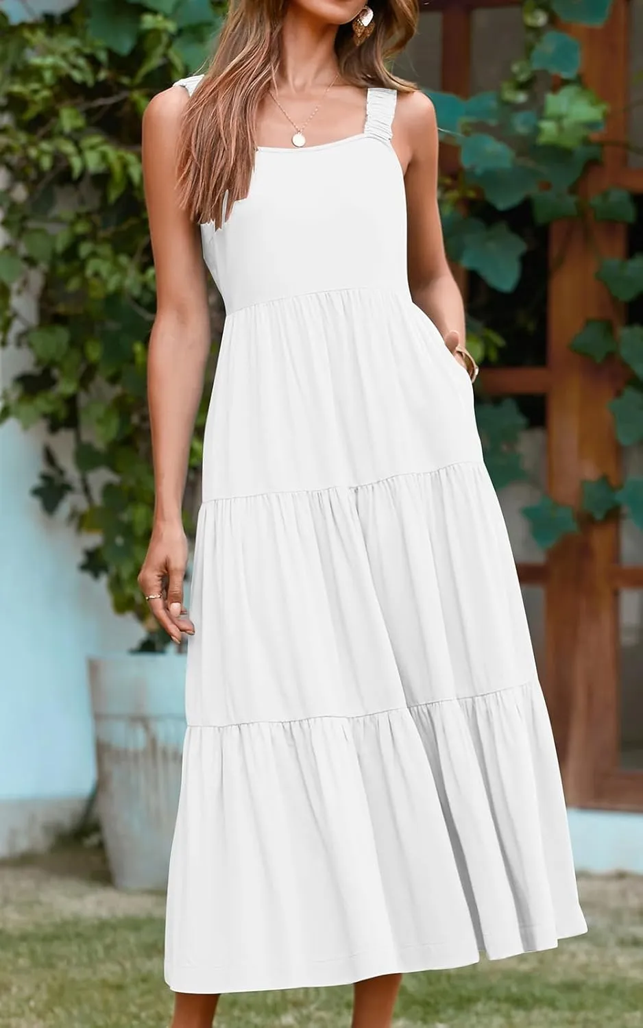 PRETTYGARDEN Women's 2025 Sun Dresses Women Summer Casual Flowy Tired Maxi Dress Backless Beach Long Dresses Tank Dress