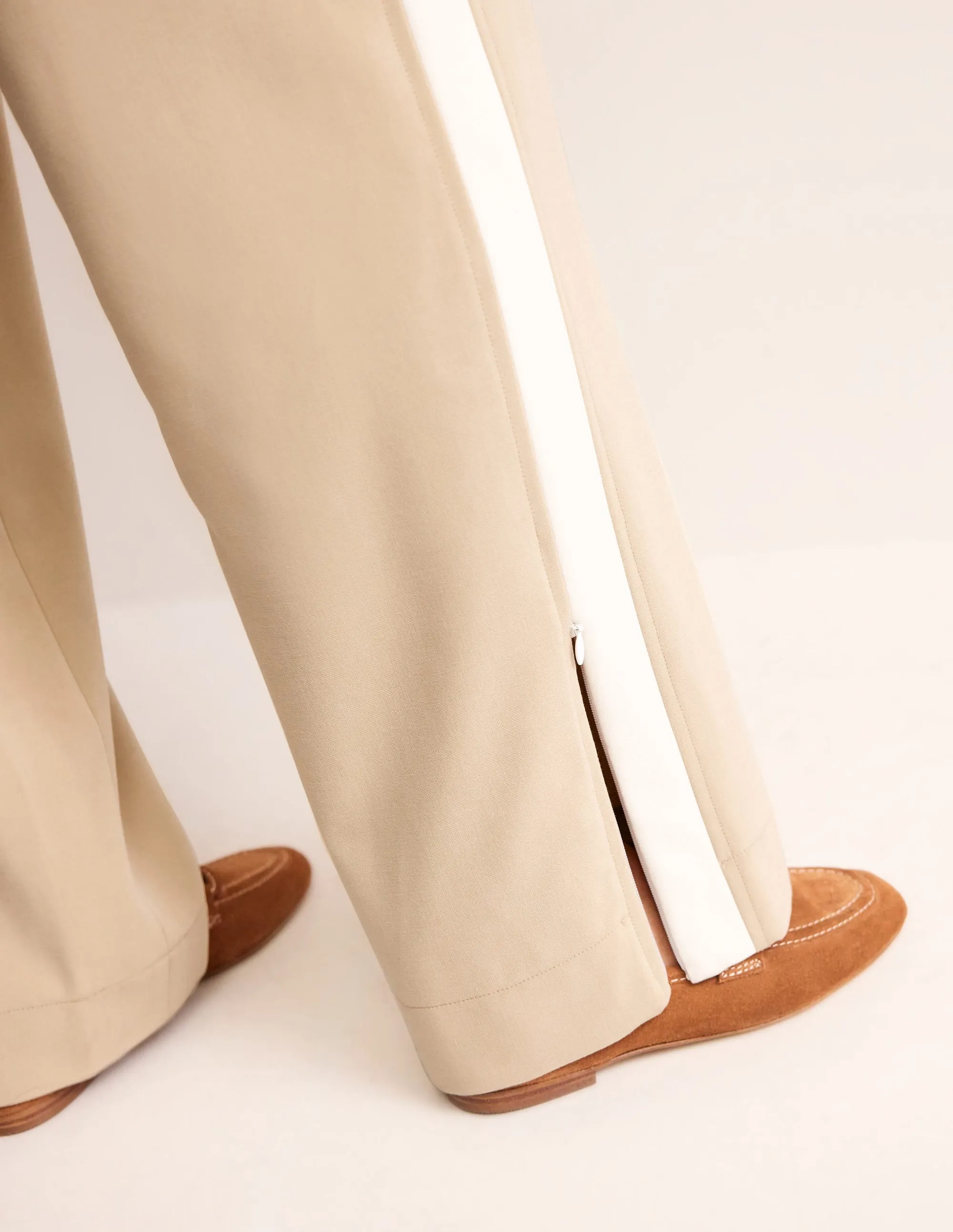 Pull On Side Stripe Trousers-Neutral