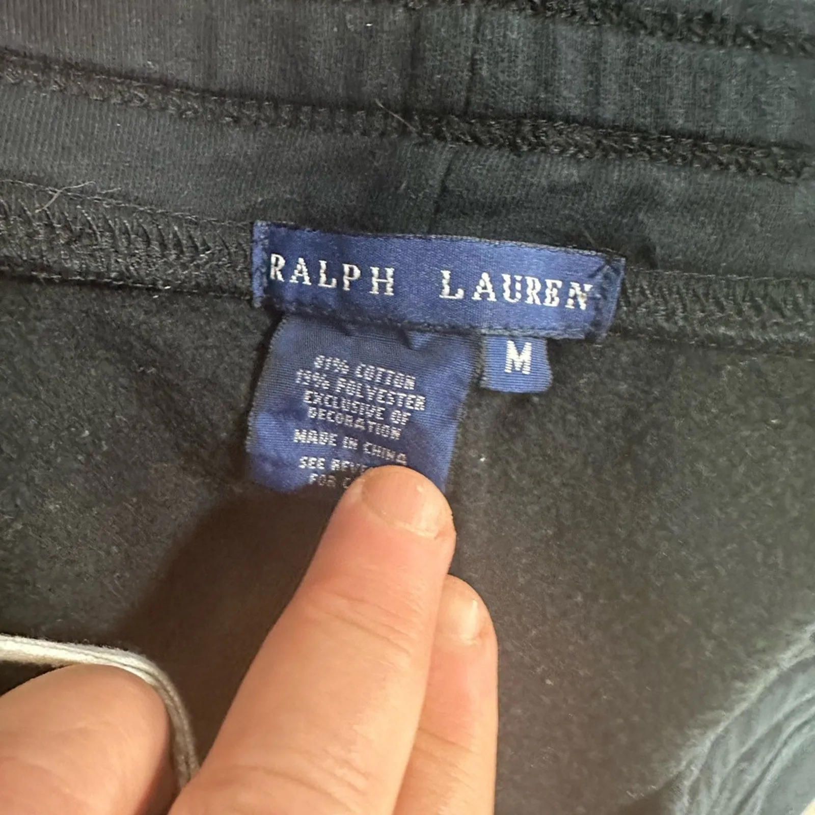 Ralph Lauren Joggers Black Pants with White Stripes
