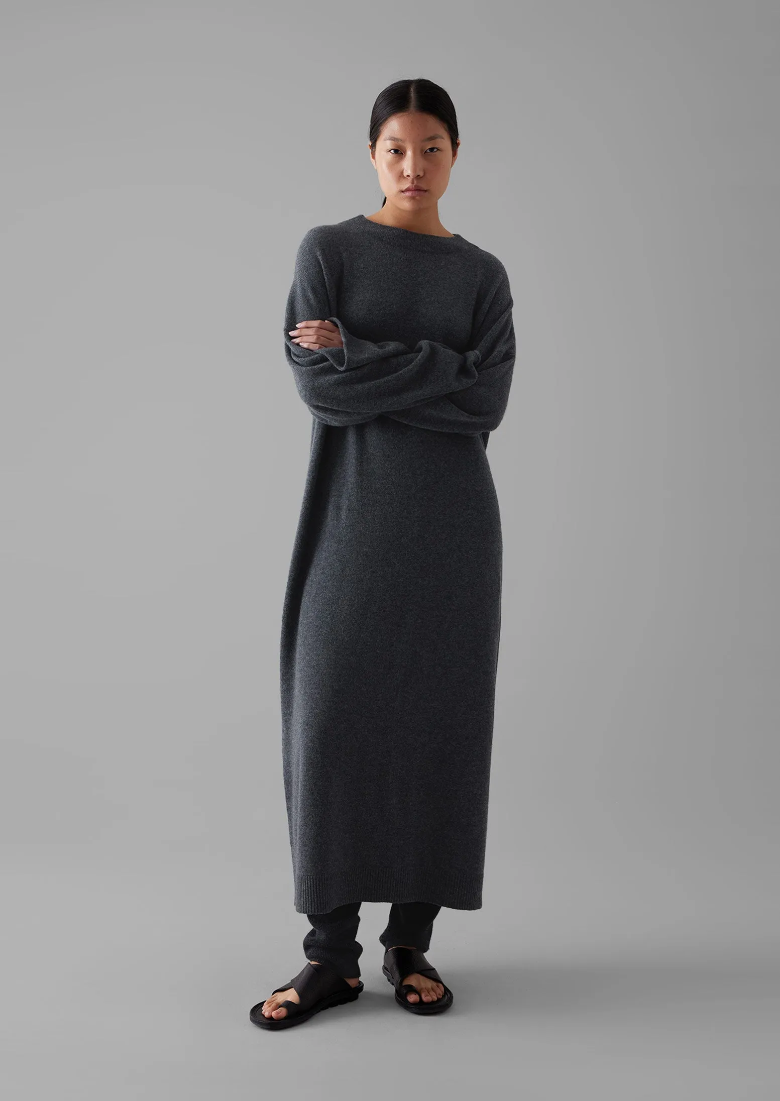 Recycled Cashmere Slim Leg Trousers | Charcoal