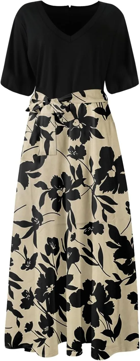 Resort Dresses for Women 2025 Vacation Floral Beach Wedding Guest Maxi Dress High Slit Ruffle Tea Party Midi Dress