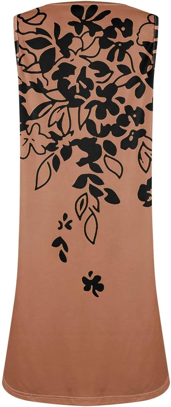 Spring Dresses for Women V Neck Button Floral Printed Boho Sleeveless A Line Mini Sundresses with Pockets