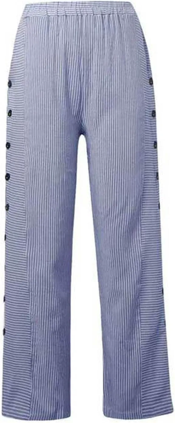 Striped Pants Women Summer Trendy Side Button Lightweight Elastic Waist Straight Leg Casual Trousers with Pockets