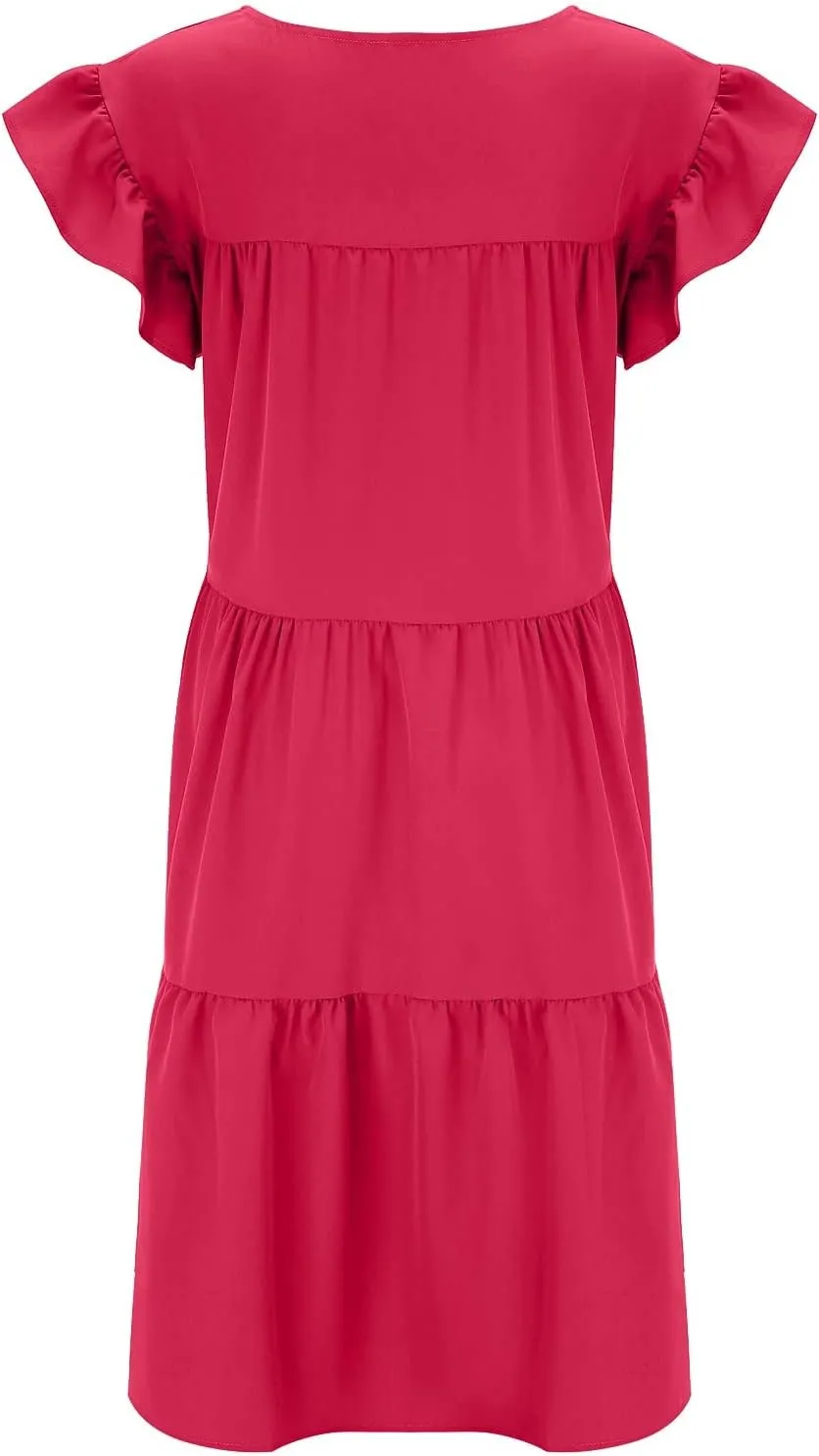 Summer Dresses for Women 2025,Women 's Plus Size Flowy Mini Dress Crew Neck Ruffle Short Sleeve Tiered Flowy Dresses