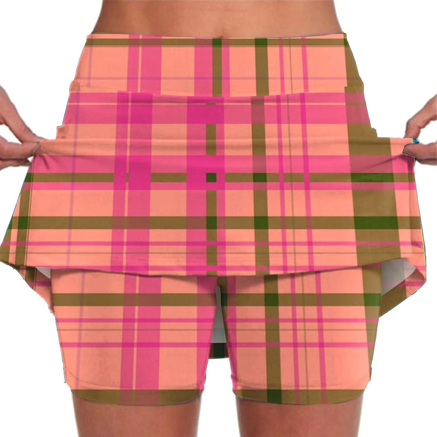 Summer Mini Tennis Skirts Women Plus Size 2024 Tight Skinny Golf Skorts Plaid Print Tummy Control Culottes Shorts Underneath