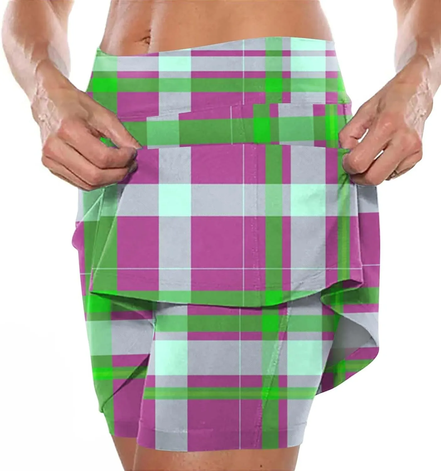 Summer Mini Tennis Skirts Women Plus Size 2024 Tight Skinny Golf Skorts Plaid Print Tummy Control Culottes Shorts Underneath