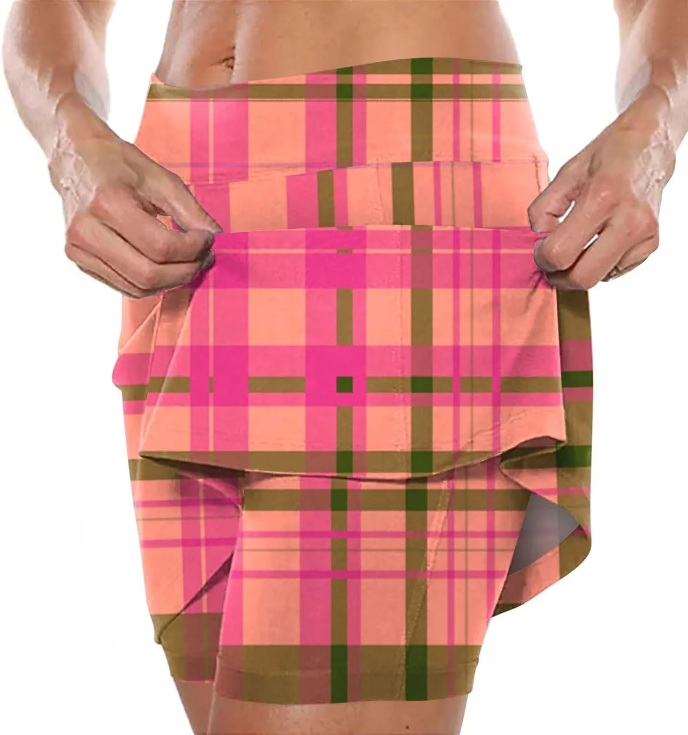 Summer Mini Tennis Skirts Women Plus Size 2024 Tight Skinny Golf Skorts Plaid Print Tummy Control Culottes Shorts Underneath