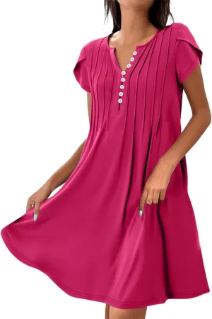 Sundresses for Women Summer Casual Beach Dresses 2025 Vacation Swim Cover Up V Neck Summer Dress Button Mini Dresses