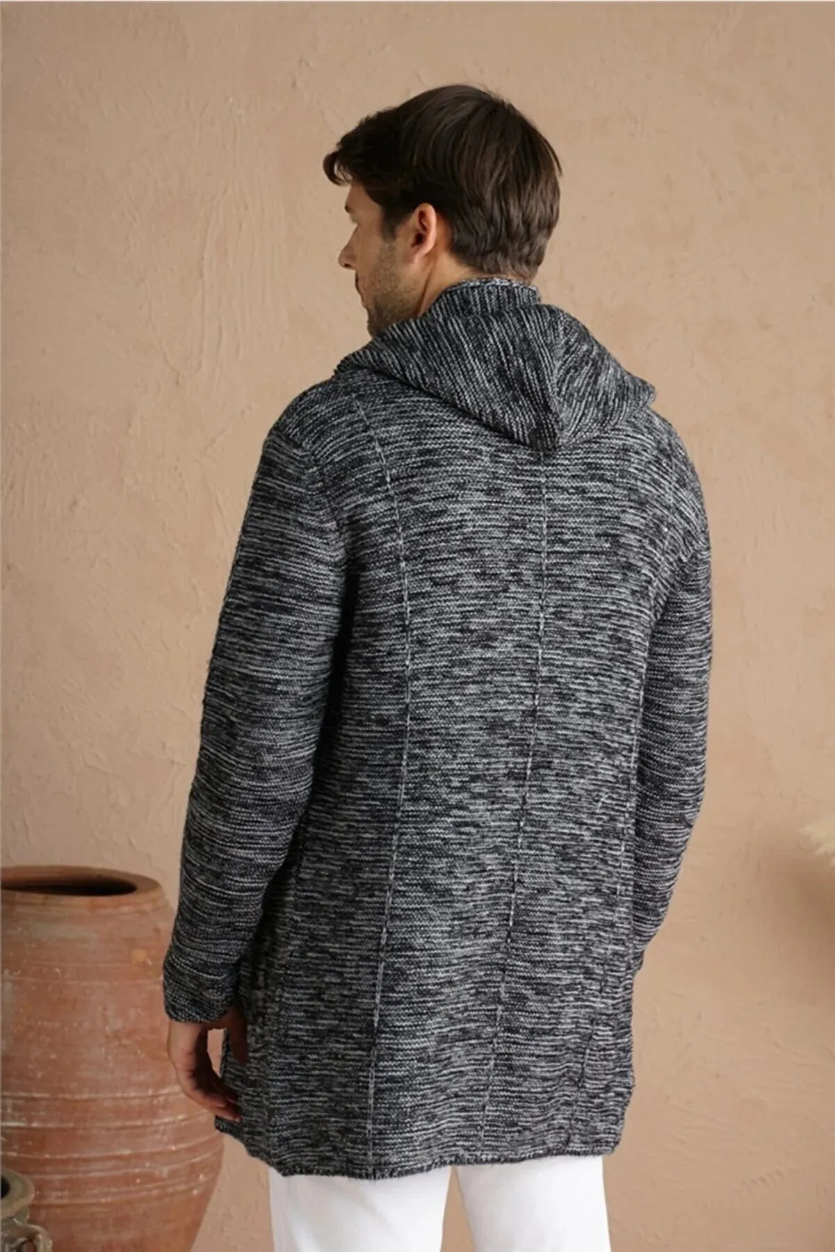 Tarz Cool Men's Smoked Blend Hooded Knitwear Cardigan