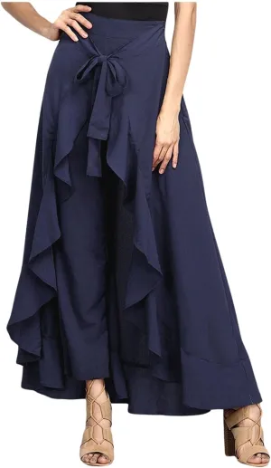 utcoco Women's 2025 Trendy Casual Chiffon Elastic High Waist Pants Culottes Tie Front Ruffle Boho Flowy Maxi Skirts