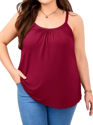 V FOR CITY Women's Plus Size Tank Tops with Built in Bra Adjustable Strap Camisole Summer Loose Cami Shirt 1X-4X
