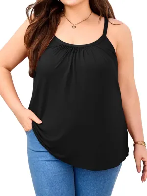 V FOR CITY Women's Plus Size Tank Tops with Built in Bra Adjustable Strap Camisole Summer Loose Cami Shirt 1X-4X