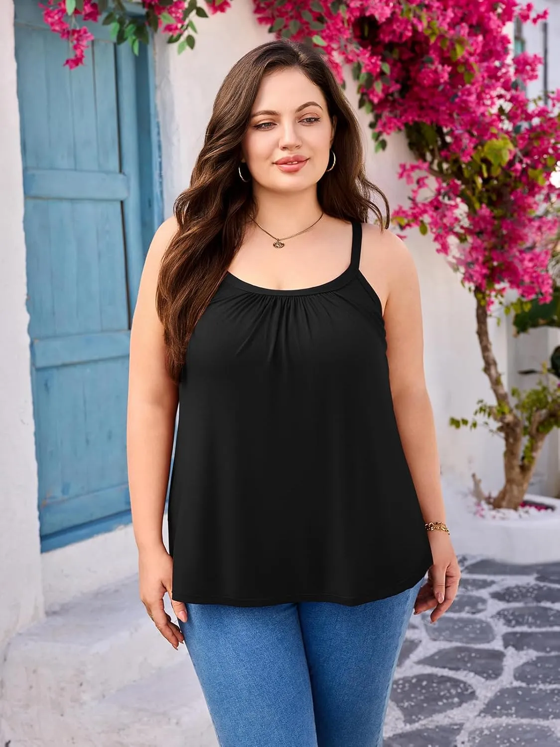 V FOR CITY Women's Plus Size Tank Tops with Built in Bra Adjustable Strap Camisole Summer Loose Cami Shirt 1X-4X