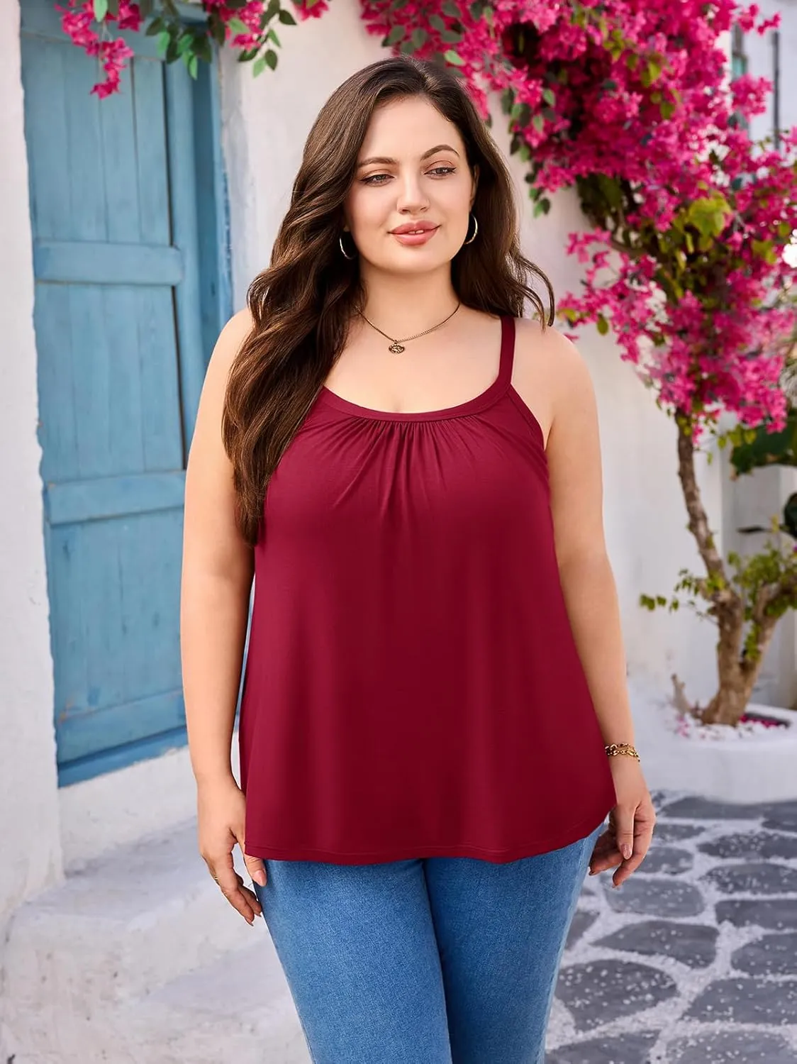 V FOR CITY Women's Plus Size Tank Tops with Built in Bra Adjustable Strap Camisole Summer Loose Cami Shirt 1X-4X