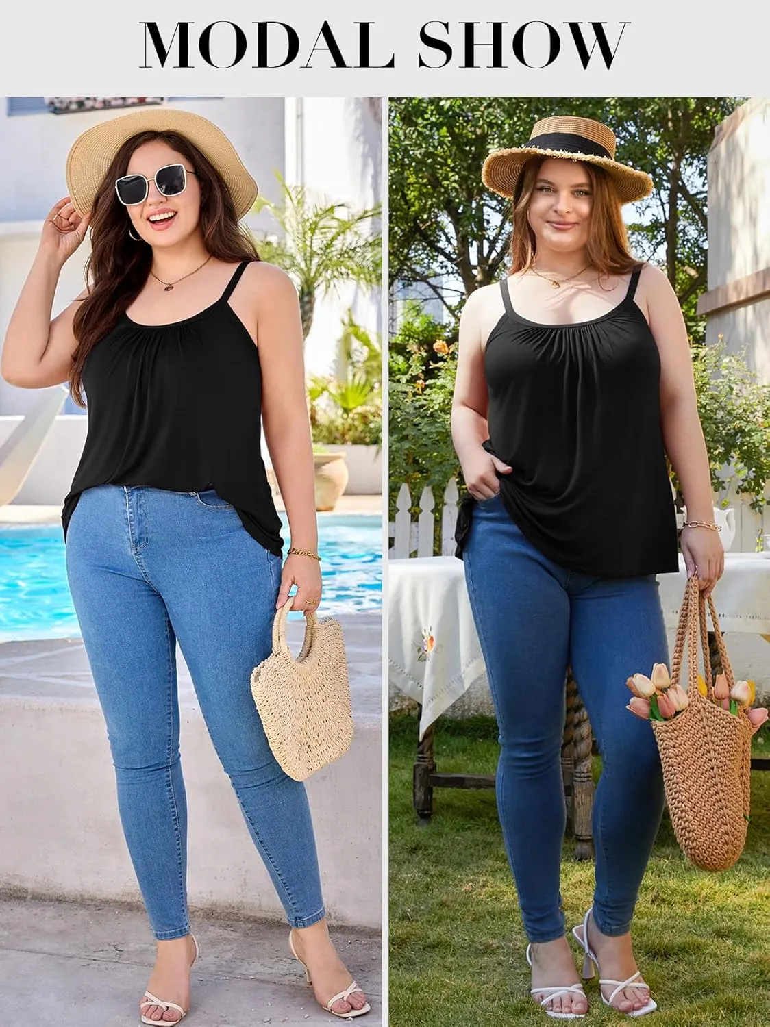 V FOR CITY Women's Plus Size Tank Tops with Built in Bra Adjustable Strap Camisole Summer Loose Cami Shirt 1X-4X
