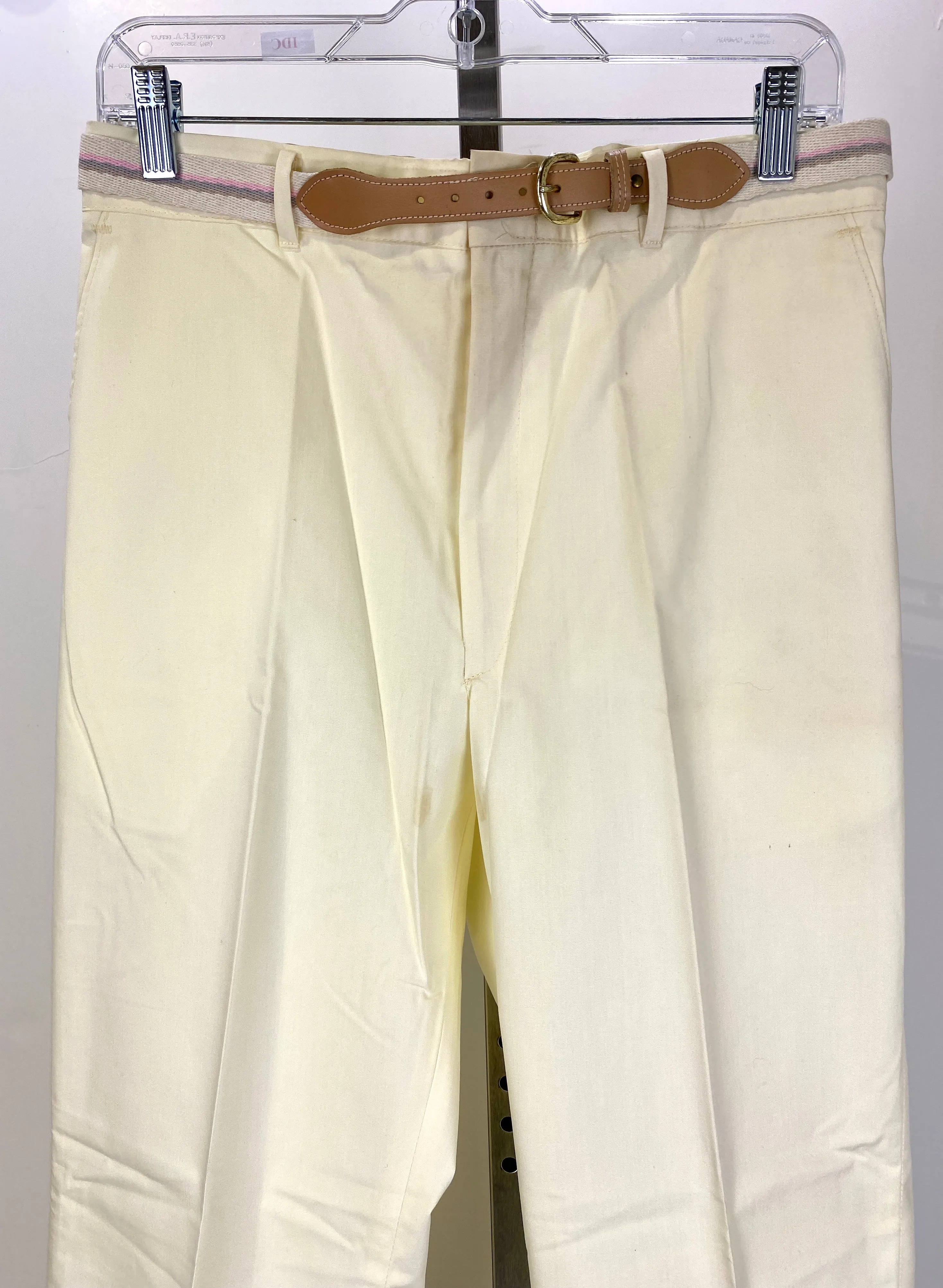 Vintage 1970s Deadstock Men's Yellow Belted Pants, NOS, 32/32
