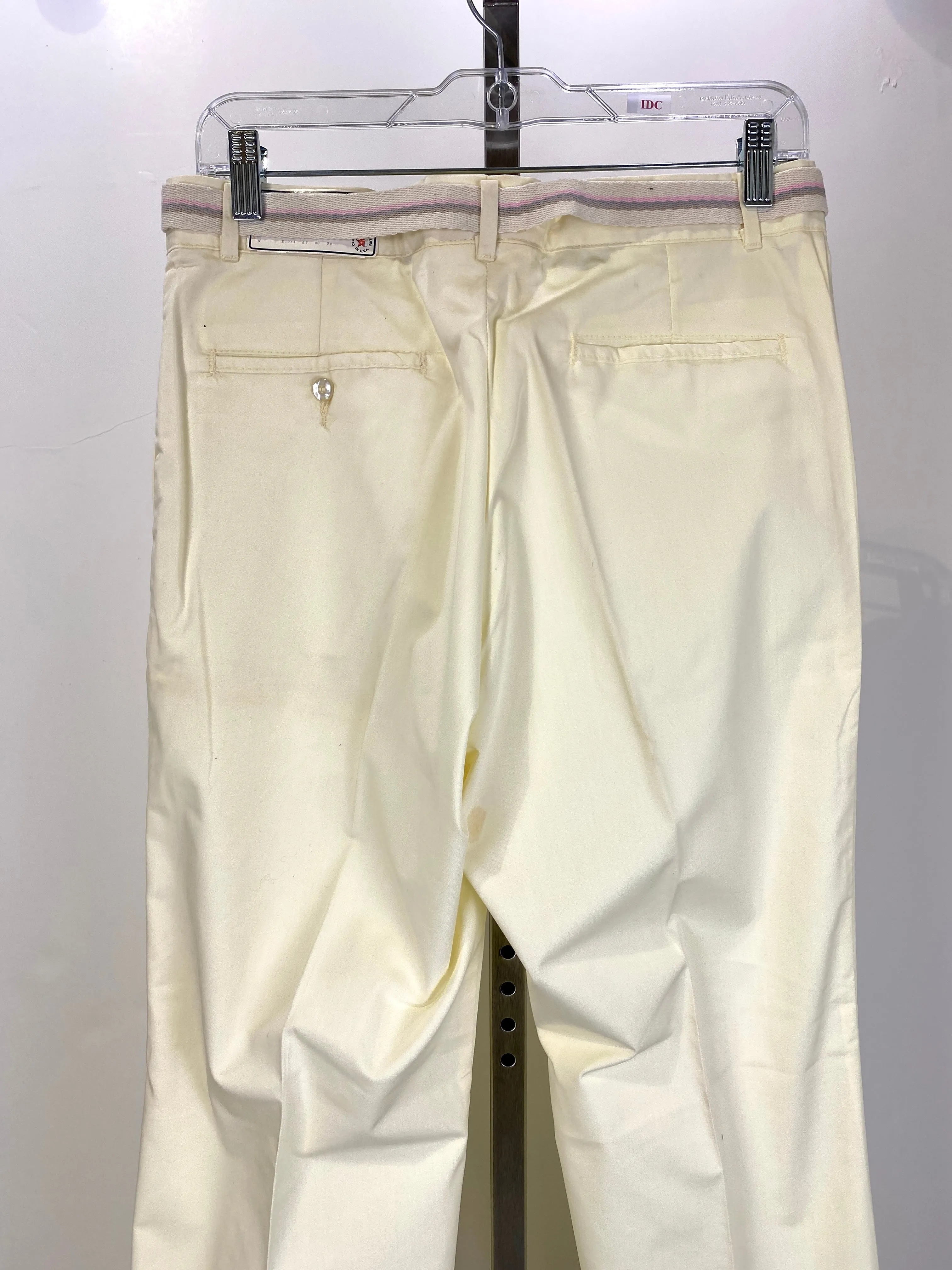 Vintage 1970s Deadstock Men's Yellow Belted Pants, NOS, 32/32
