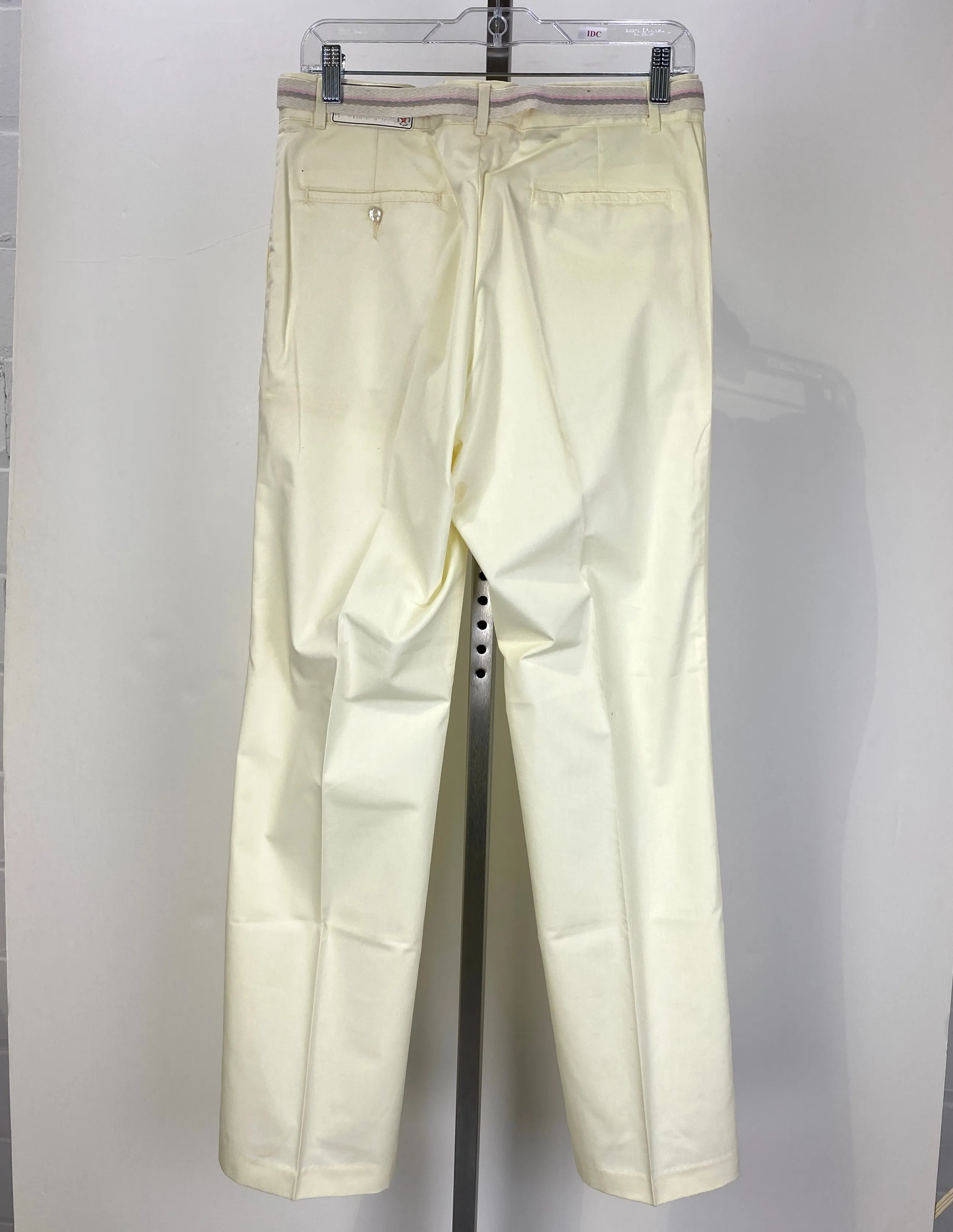 Vintage 1970s Deadstock Men's Yellow Belted Pants, NOS, 32/32