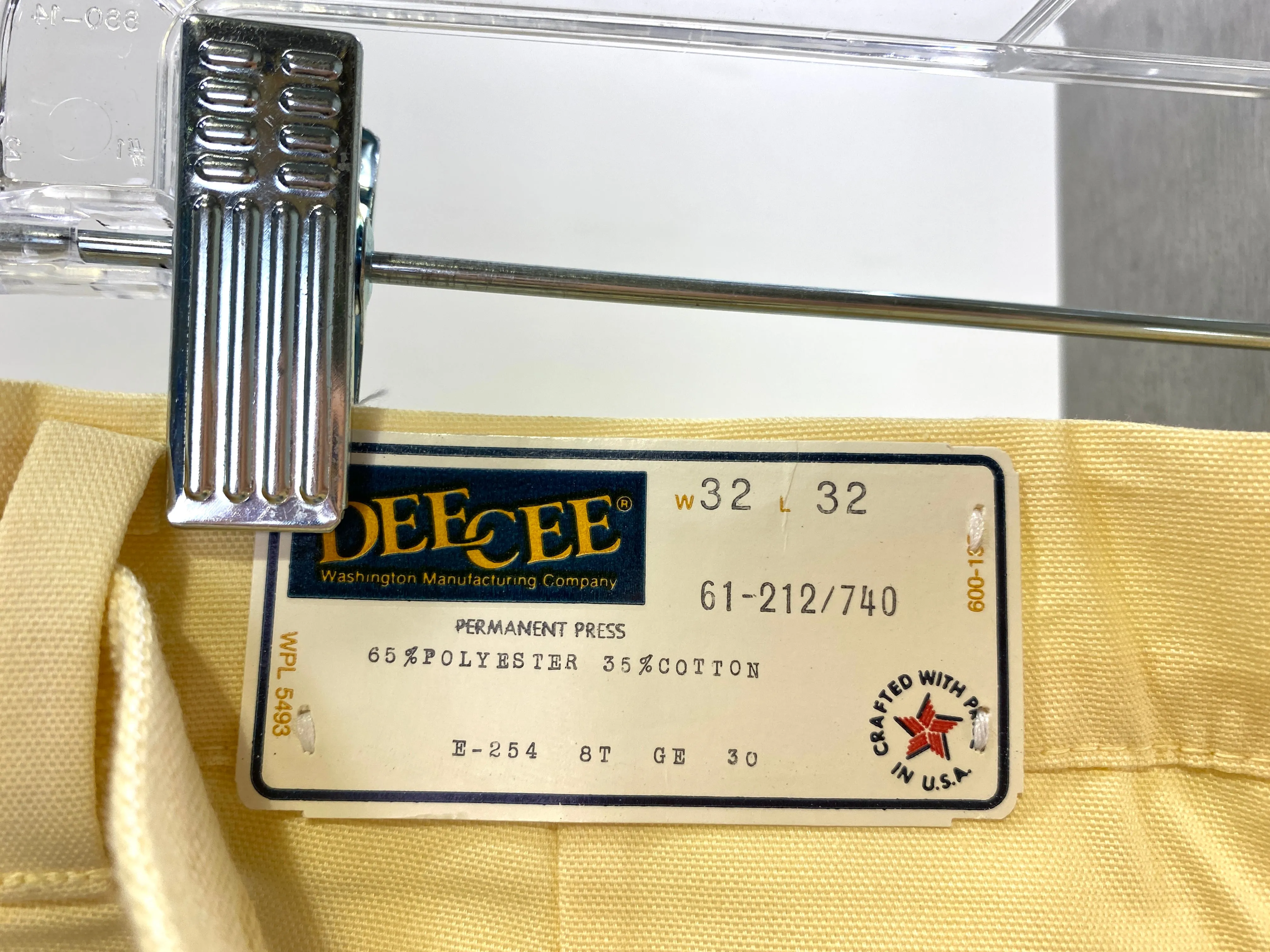 Vintage 1970s Deadstock Men's Yellow Belted Straight Leg Pants, NOS, 32/32